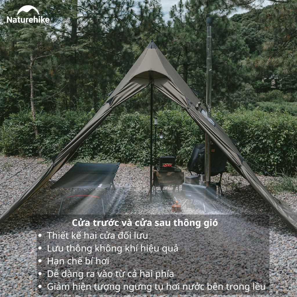 Lều Naturehike CNK2300ZP025 Tipi 3-4 Người Có Lỗ Thoát Khói Chống Nước PU3000mm | Lều Dã Ngoại Dựng Nhanh Dùng Bếp Củi 4