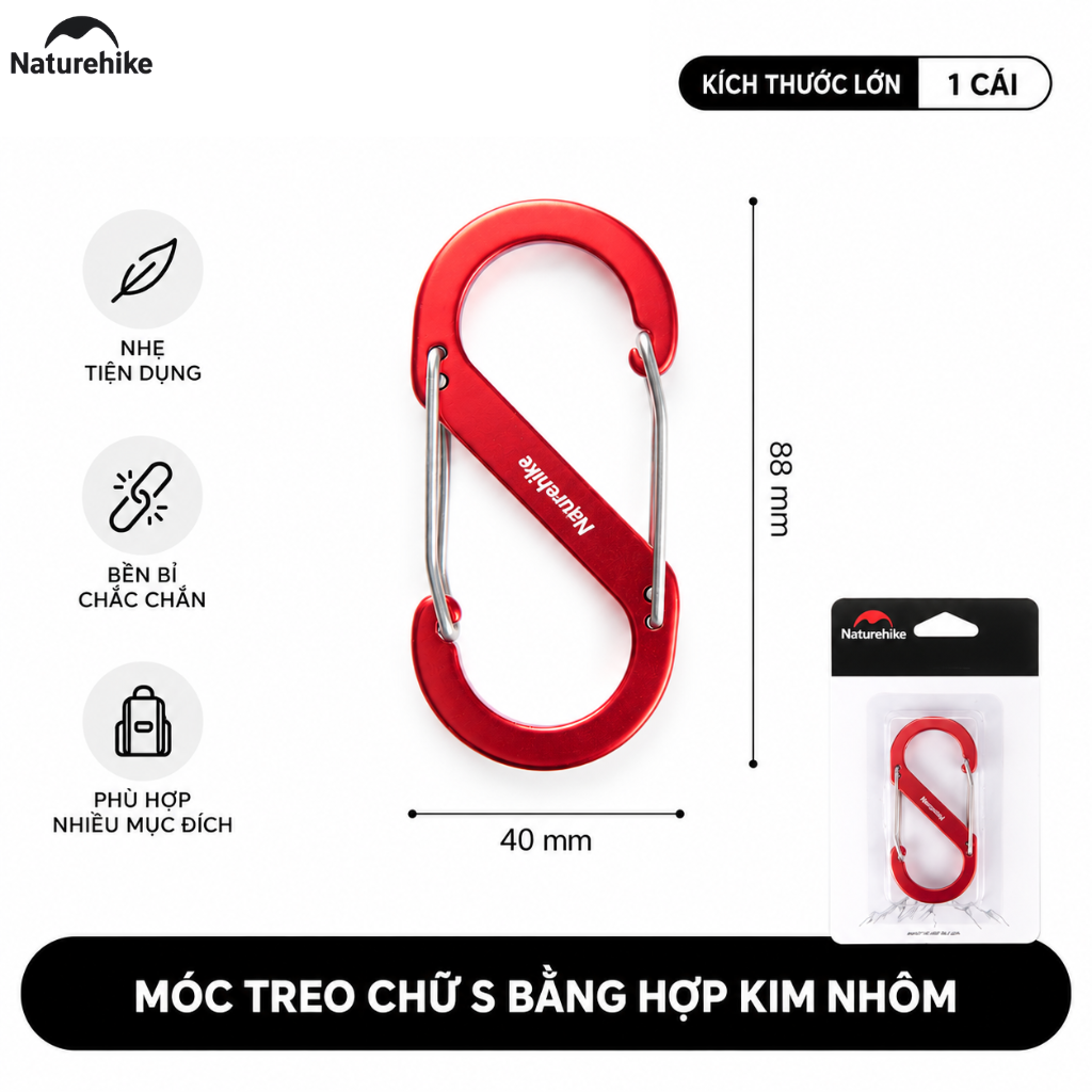 Móc Treo Chữ S NH20GS004 Naturehike Hợp Kim Nhôm Siêu Nhẹ Mini Đa Năng Treo Đèn, Bình Nước, Chìa Khóa, Phụ Kiện Campin