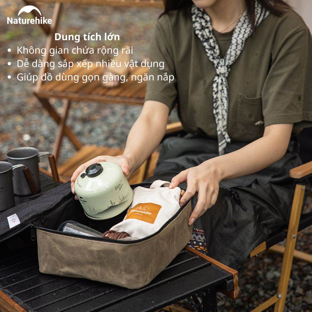 Túi Đựng Đồ Camping NH20PJ128 Naturehike 5.4L Canvas Phủ Sáp Dầu Chống Nước | Túi Đựng Bếp Dã Ngoại Có Vách Ngăn Tháo Lắ