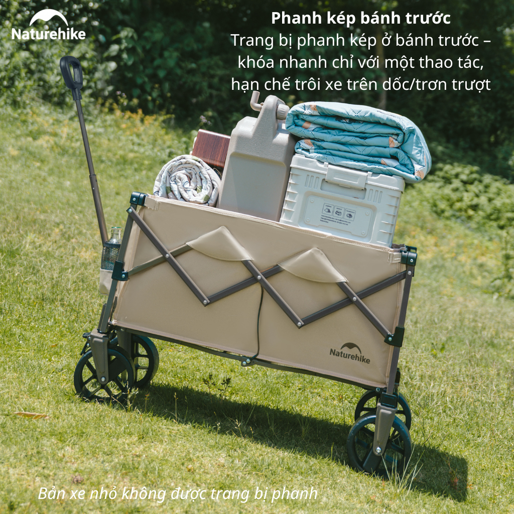 Xe Kéo Gấp Gọn Naturehike CNK2350JJ012 Có Phanh Bánh Trước - Xe Chở Đồ Cắm Trại Camping Gấp Gọn Khung Thép Carbon