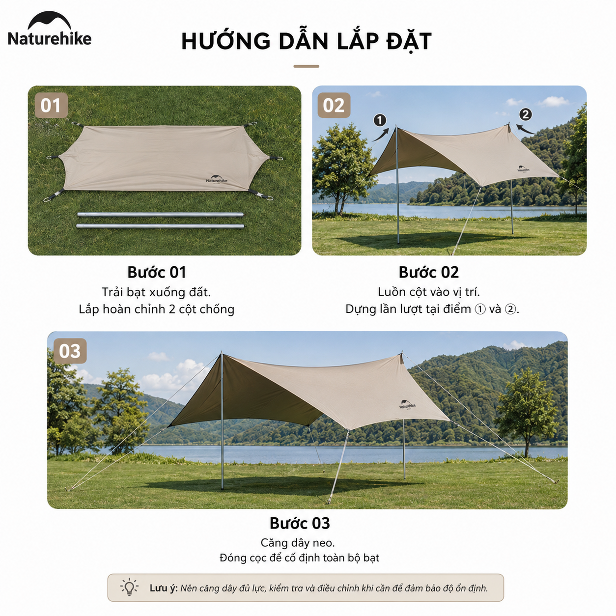 Bạt Che Nắng Naturehike CNK2350WS015| Bạt Camping Dã Ngoại Kèm Cột 2.2m Chống Nắng Chống Mưa