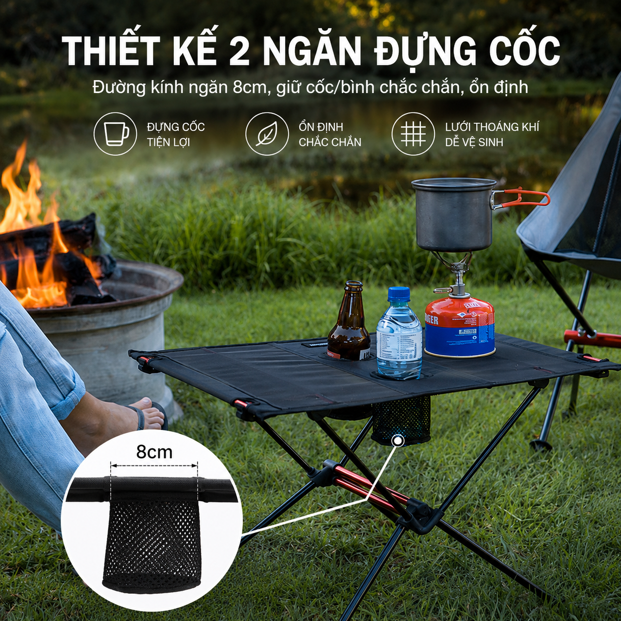 Bàn Camping Gấp Gọn Naturehike Siêu Nhẹ Có 2 Ngăn Đựng Cốc - Bàn Dã Ngoại Khung Hợp Kim Nhôm NH19Z027-Z
