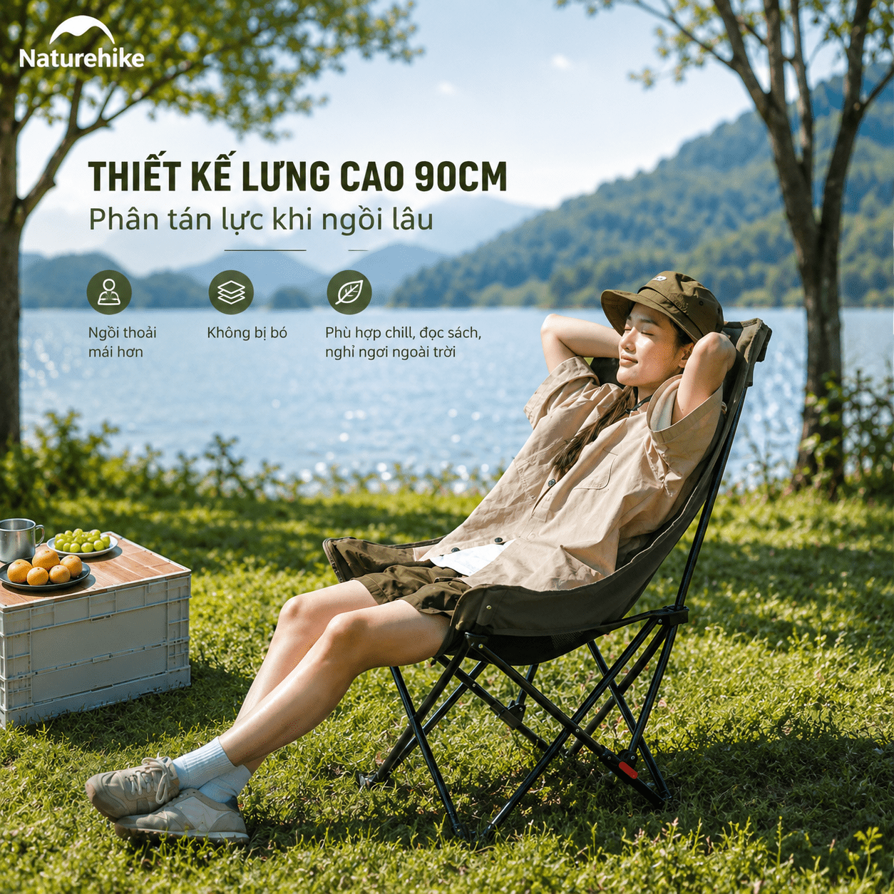 Ghế Xếp Camping Naturehike CNK2550JJ019 Gấp Gọn Siêu Nhẹ Khung Thép Carbon, Ghế Dã Ngoại Tựa Lưng Cao Thoáng Khí Chịu Tải 100kg