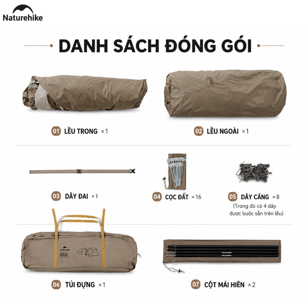 Naturehike CNK2650WS035 Lều Camping Village 6.0 III TiBlack Thế Hệ 3 Tự Bung Cabin 4-6 Người Chống Nắng Chống Mưa