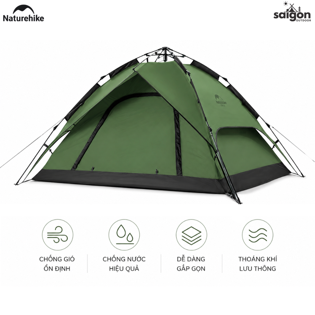 Lều Tự Động Naturehike 3-4 Người 2 Cửa 2in1 Chống Nước PU2000+ Gấp Gọn Cắm Trại Dã Ngoại NH21ZP008