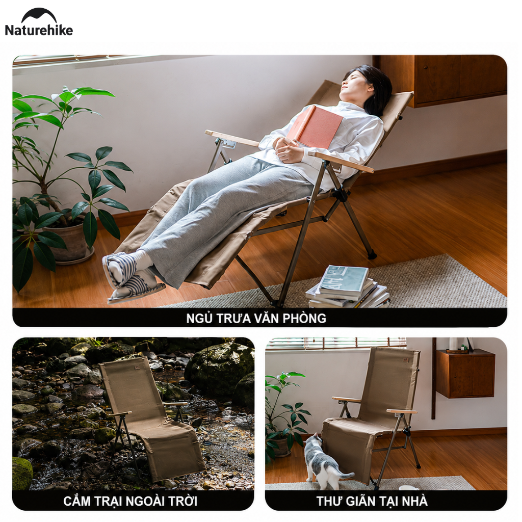 Ghế Xếp Ngả Lưng Naturehike CNK2450JJ016 2in1 Có Gác Chân Gấp Gọn Ghế Camping 3 Mức Chỉnh