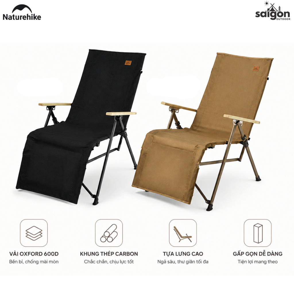 Ghế Xếp Ngả Lưng Naturehike CNK2450JJ016 2in1 Có Gác Chân Gấp Gọn Ghế Camping 3 Mức Chỉnh