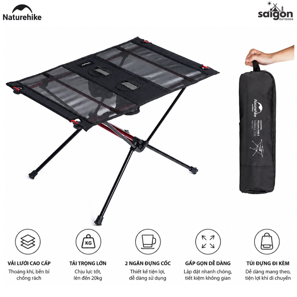Bàn Camping Gấp Gọn Naturehike Siêu Nhẹ Có 2 Ngăn Đựng Cốc - Bàn Dã Ngoại Khung Hợp Kim Nhôm NH19Z027-Z