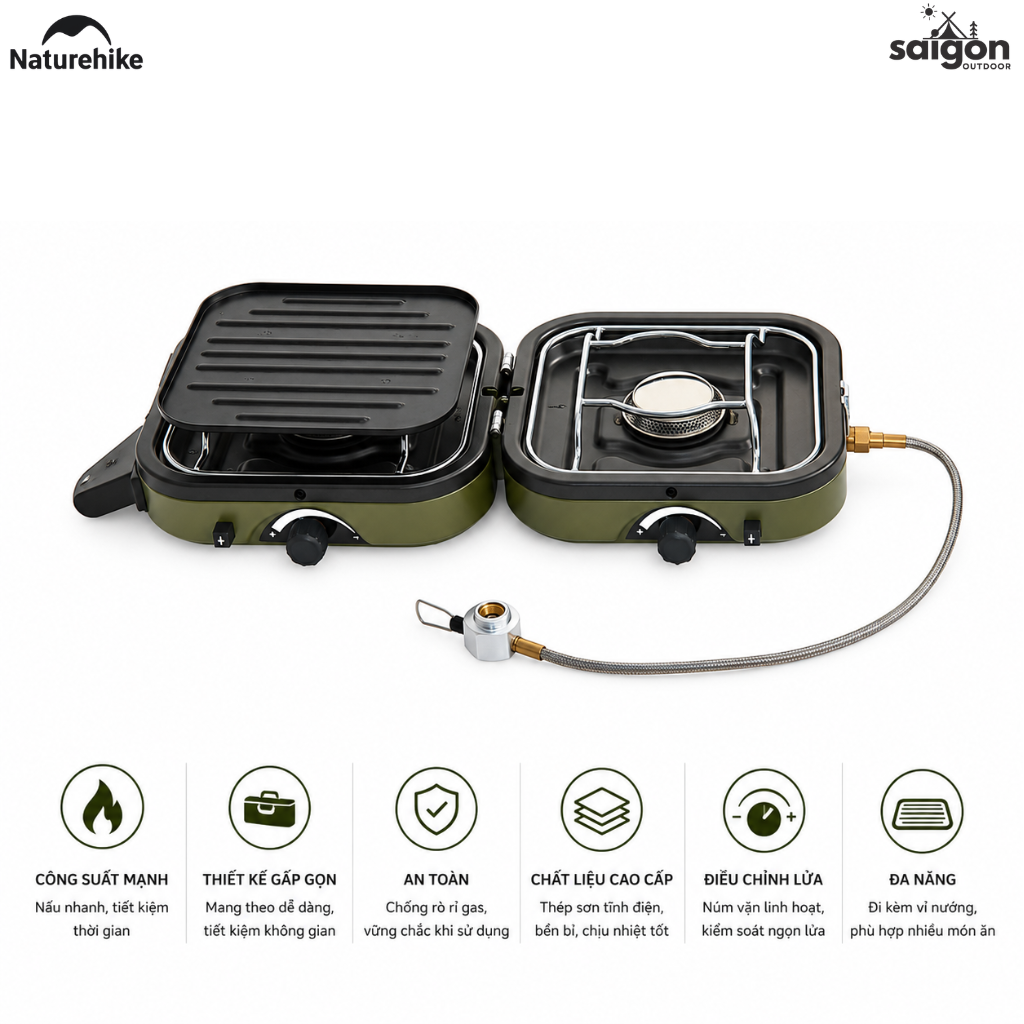 Bếp Gas Cắm Trại Ngoài Trời, thiết kế Mini Kiểu Nhện Màu Đen, Dùng Cho Dã Ngoại, Camping NH22RJ003