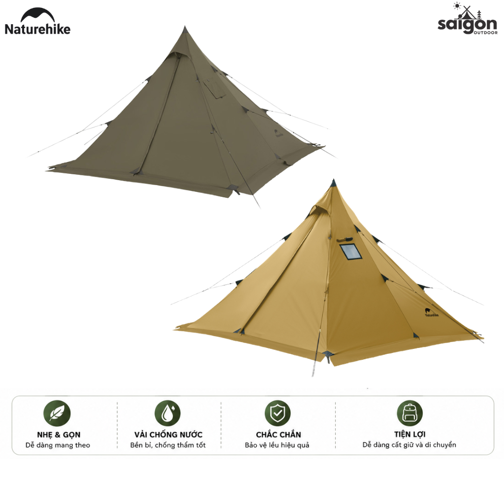 Lều Naturehike CNK2300ZP025 Tipi 3-4 Người Có Lỗ Thoát Khói Chống Nước PU3000mm | Lều Dã Ngoại Dựng Nhanh Dùng Bếp Củi 4