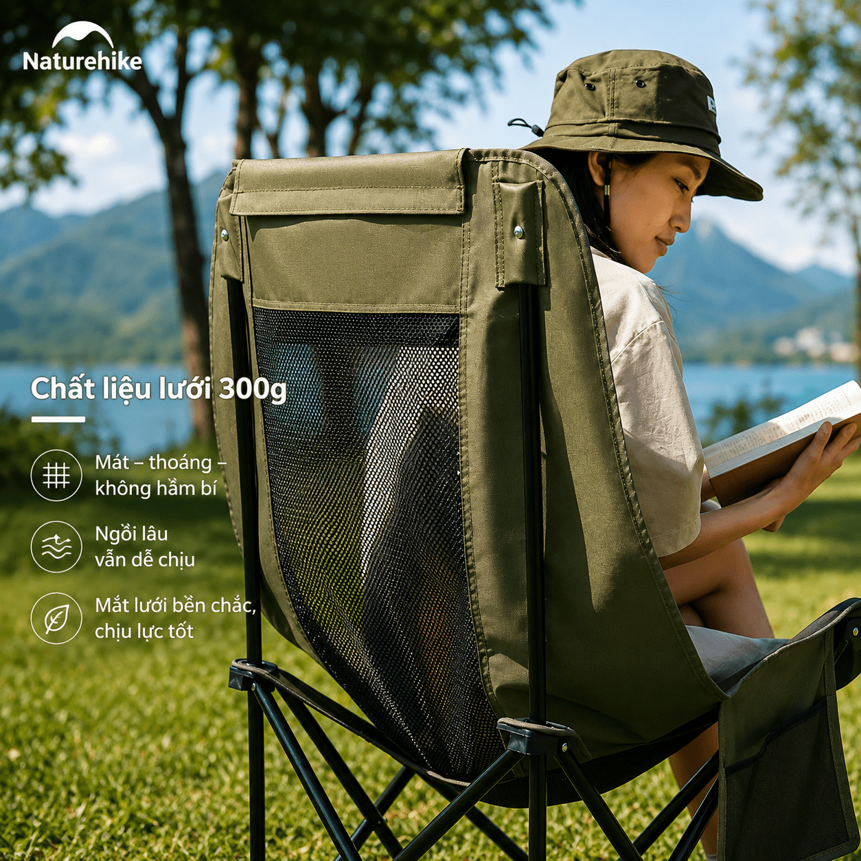 Ghế Xếp Camping Naturehike CNK2550JJ019 Gấp Gọn Siêu Nhẹ Khung Thép Carbon, Ghế Dã Ngoại Tựa Lưng Cao Thoáng Khí Chịu Tải 100kg