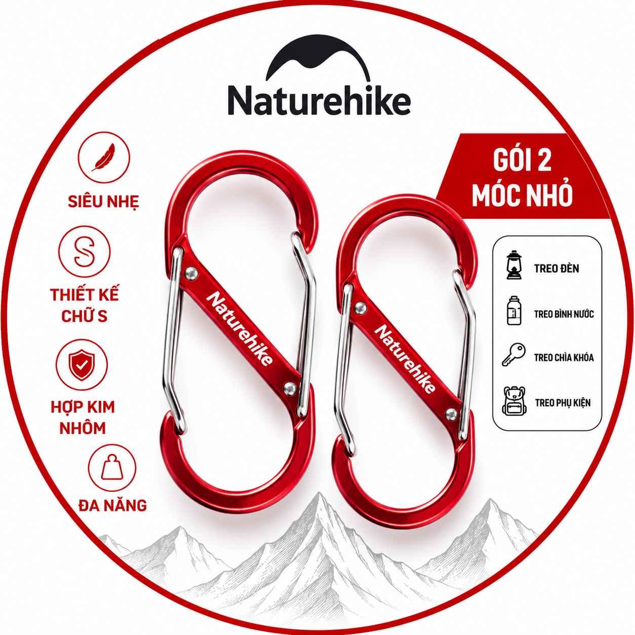 Móc Treo Chữ S NH20GS004 Naturehike Hợp Kim Nhôm Siêu Nhẹ Mini Đa Năng Treo Đèn, Bình Nước, Chìa Khóa, Phụ Kiện Campin