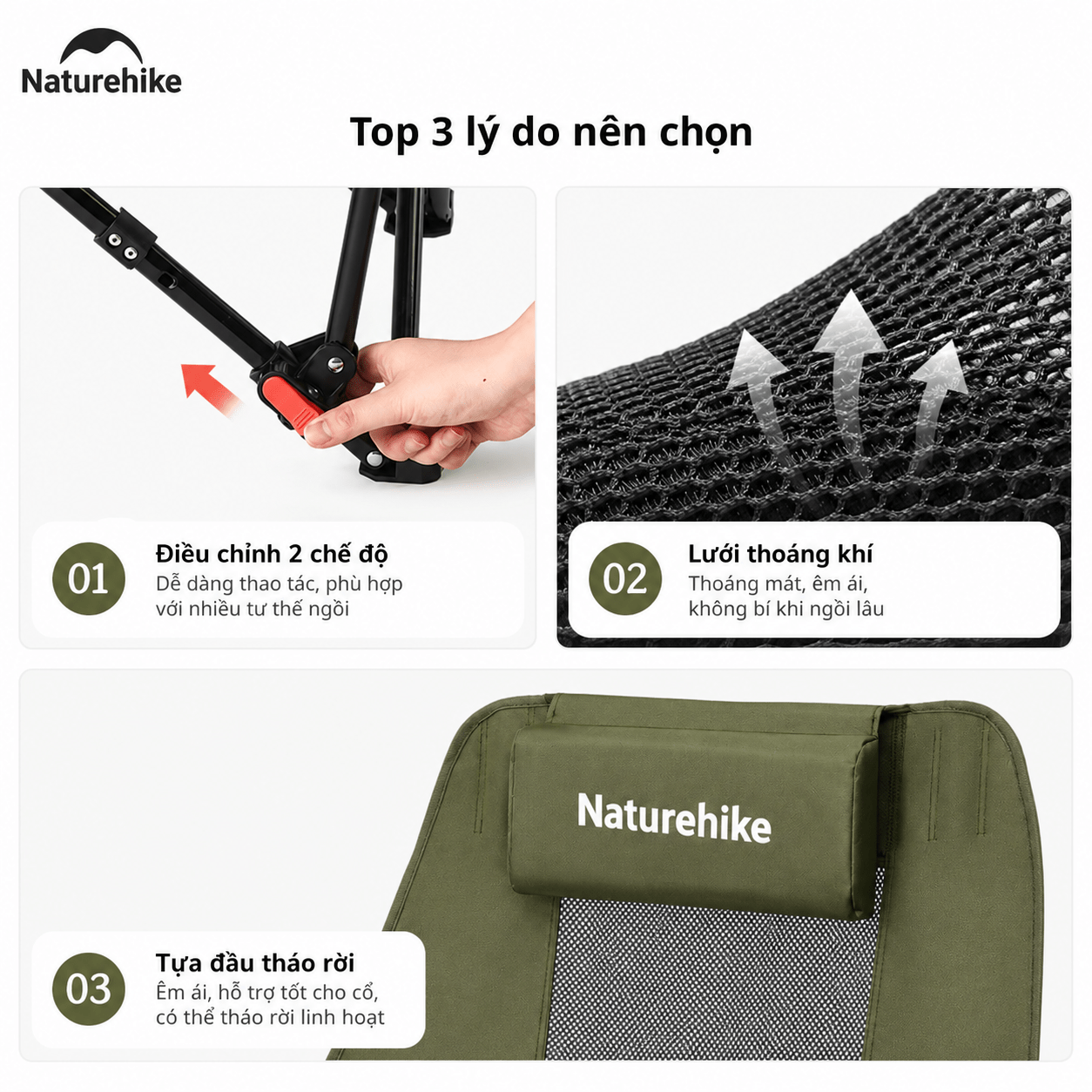 Ghế Xếp Camping Naturehike CNK2550JJ019 Gấp Gọn Siêu Nhẹ Khung Thép Carbon, Ghế Dã Ngoại Tựa Lưng Cao Thoáng Khí Chịu Tải 100kg