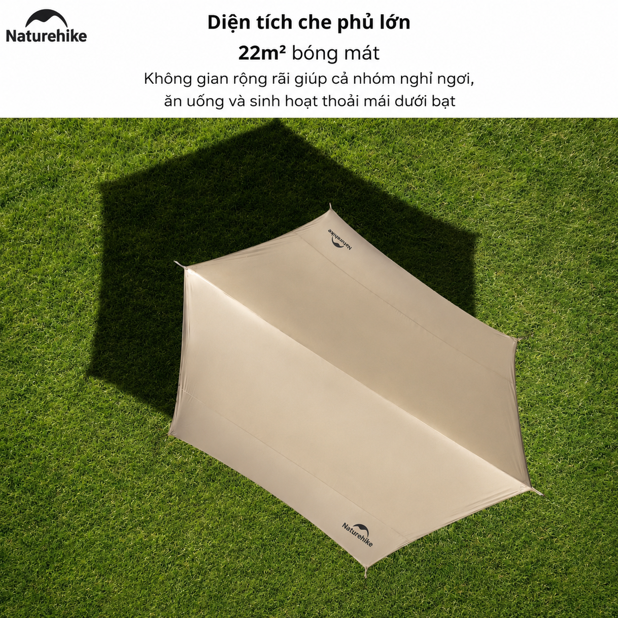 Bạt Che Nắng Naturehike CNK2350WS015| Bạt Camping Dã Ngoại Kèm Cột 2.2m Chống Nắng Chống Mưa