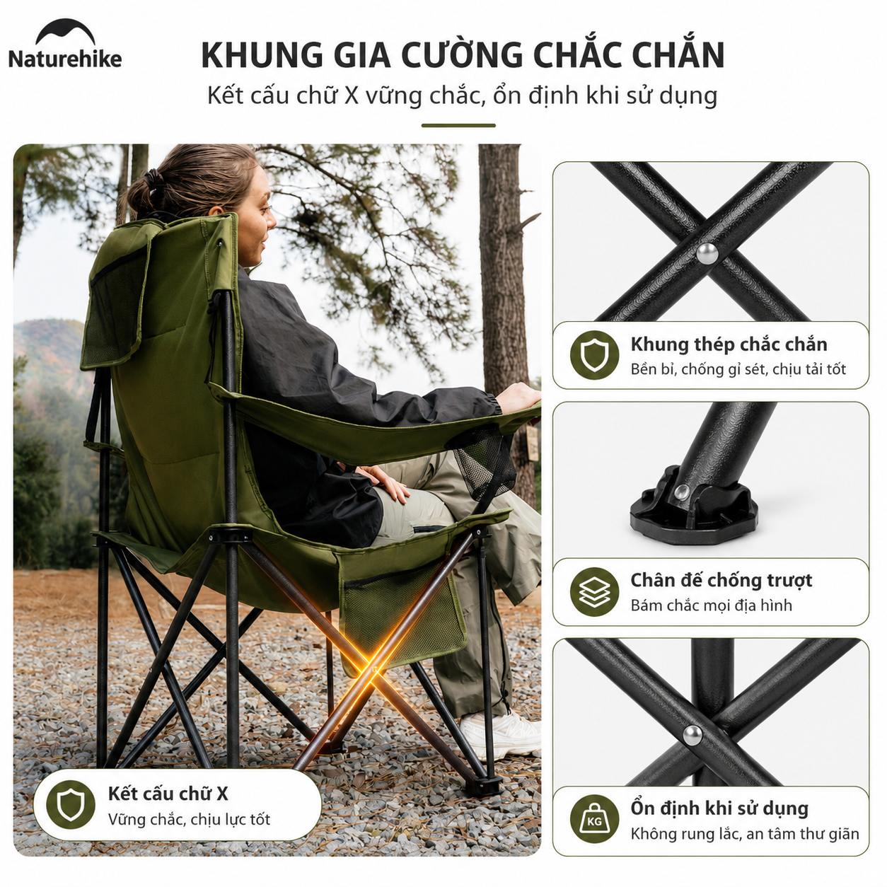 Ghế Xếp Camping Naturehike CNK2550JJ029 2 Ghế Gấp Gọn Có Đệm Dày, Tay Vịn Cứng, Túi Giữ Nhiệt, Khung Thép Carbon
