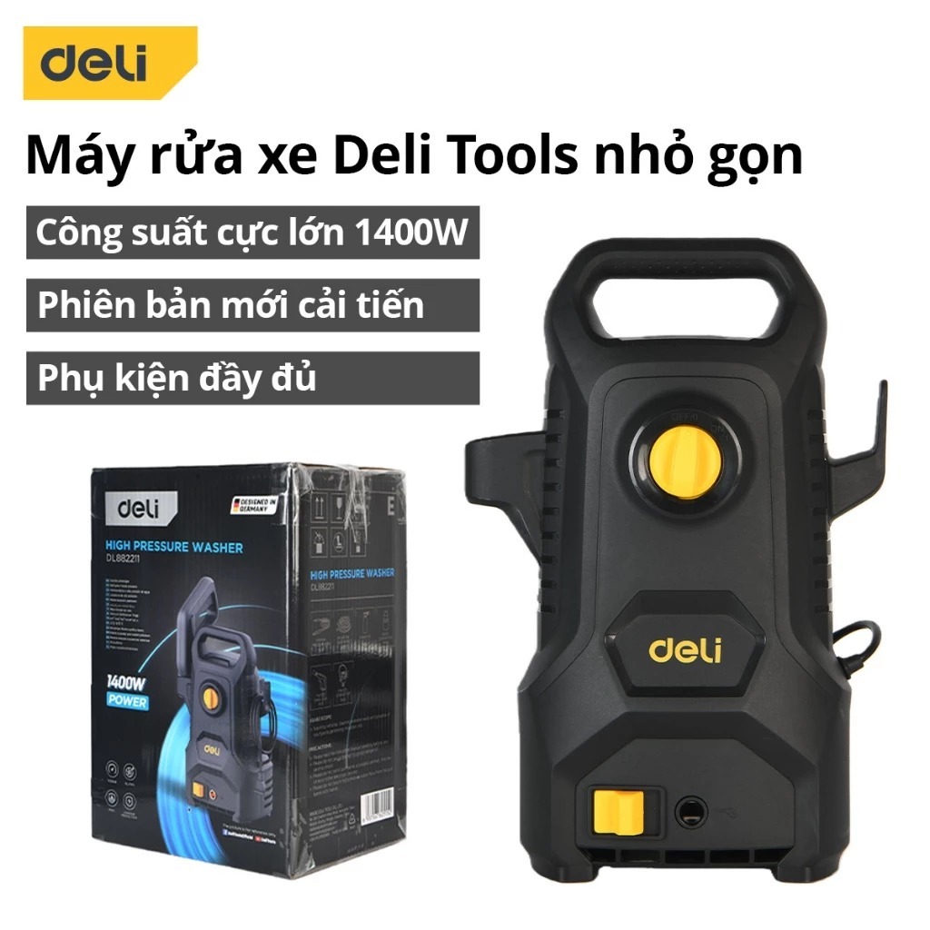 Bộ Máy Rửa Xe Gia Đình DELI 1400W Cao Cấp, Máy Bơm Xịt Rửa Xe Máy Ô Tô Cao Áp 110 Bar