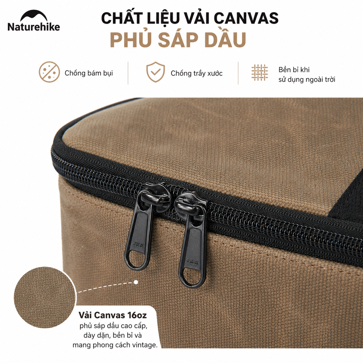 Túi Đựng Đồ Camping NH20PJ128 Naturehike 5.4L Canvas Phủ Sáp Dầu Chống Nước | Túi Đựng Bếp Dã Ngoại Có Vách Ngăn Tháo Lắ