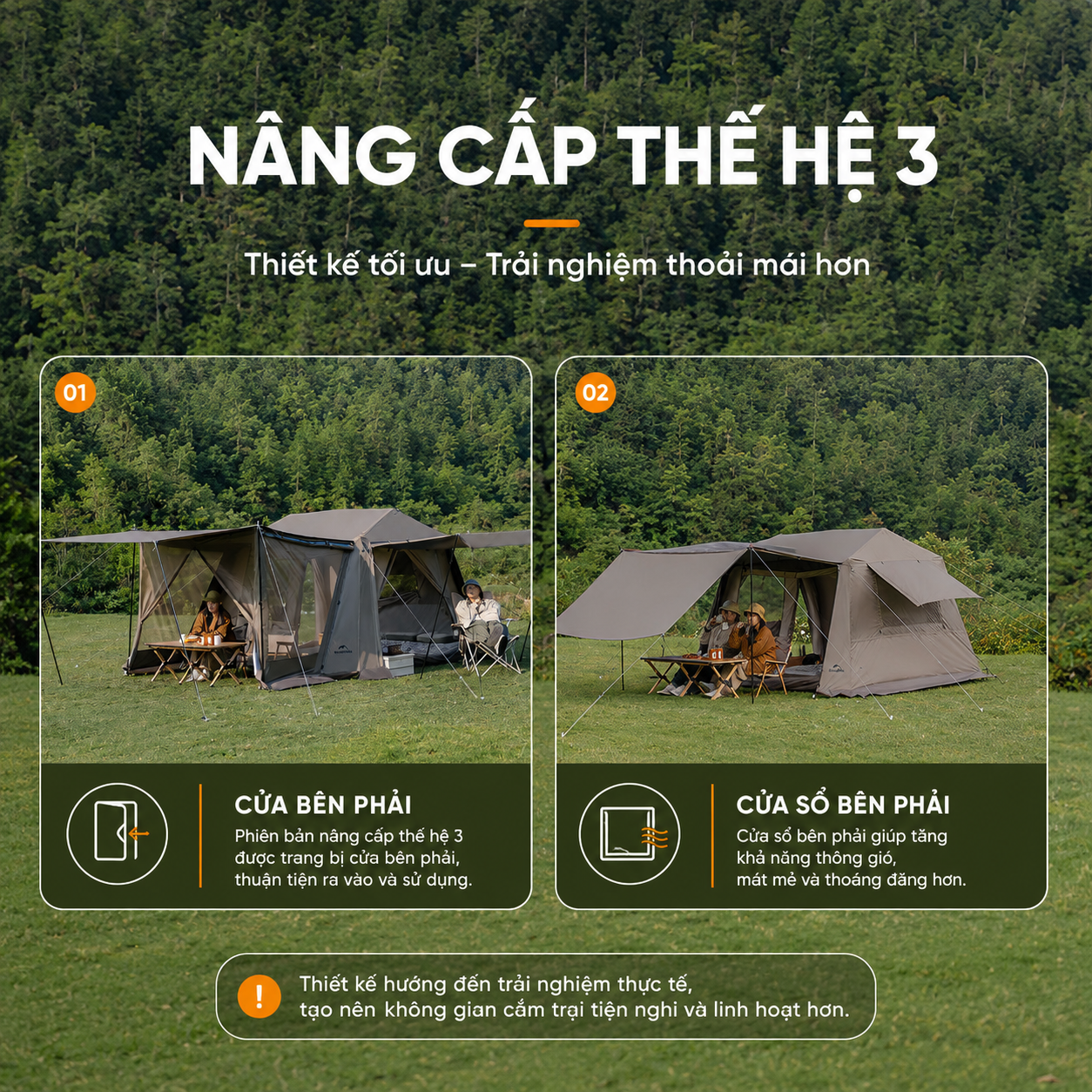 Naturehike CNK2650WS035 Lều Camping Village 6.0 III TiBlack Thế Hệ 3 Tự Bung Cabin 4-6 Người Chống Nắng Chống Mưa