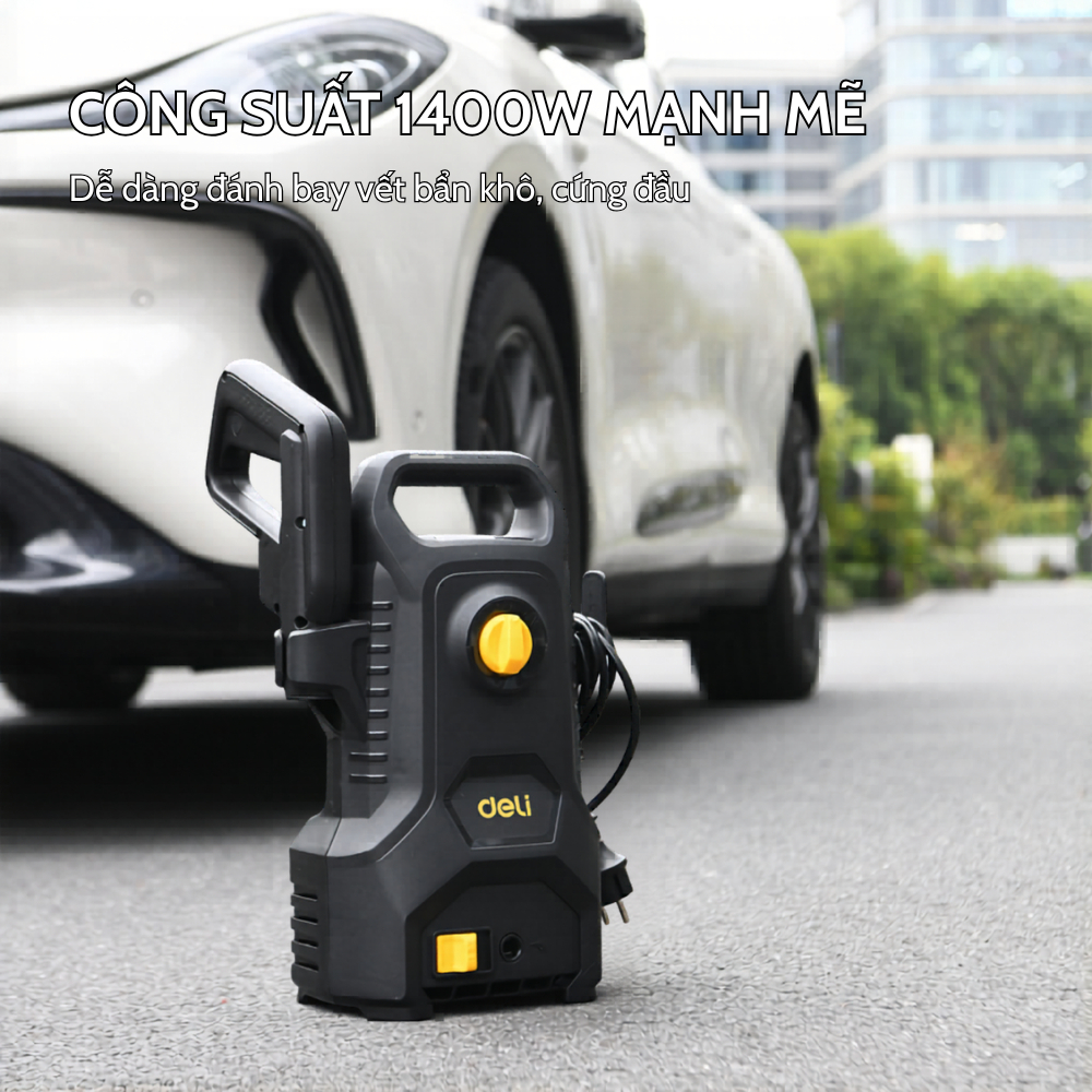 Bộ Máy Rửa Xe Gia Đình DELI 1400W Cao Cấp, Máy Bơm Xịt Rửa Xe Máy Ô Tô Cao Áp 110 Bar