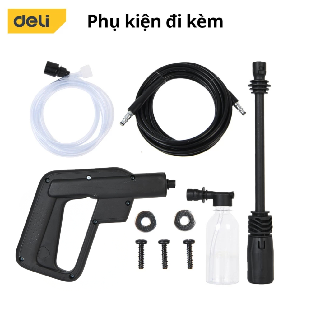 Bộ Máy Rửa Xe Gia Đình DELI 1400W Cao Cấp, Máy Bơm Xịt Rửa Xe Máy Ô Tô Cao Áp 110 Bar