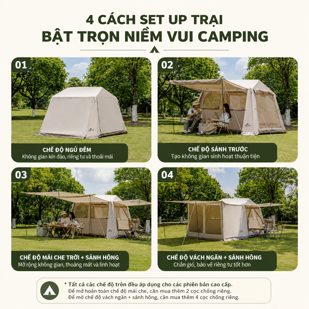 Lều Hơi Naturehike Village 6.0 CNK2650WS037, Lều Cắm Trại Bơm Hơi Tự Dựng, Chống Nước Chống Nắng UPF50+ - Mẫu Flaship (Tặng kèm thảm lót)