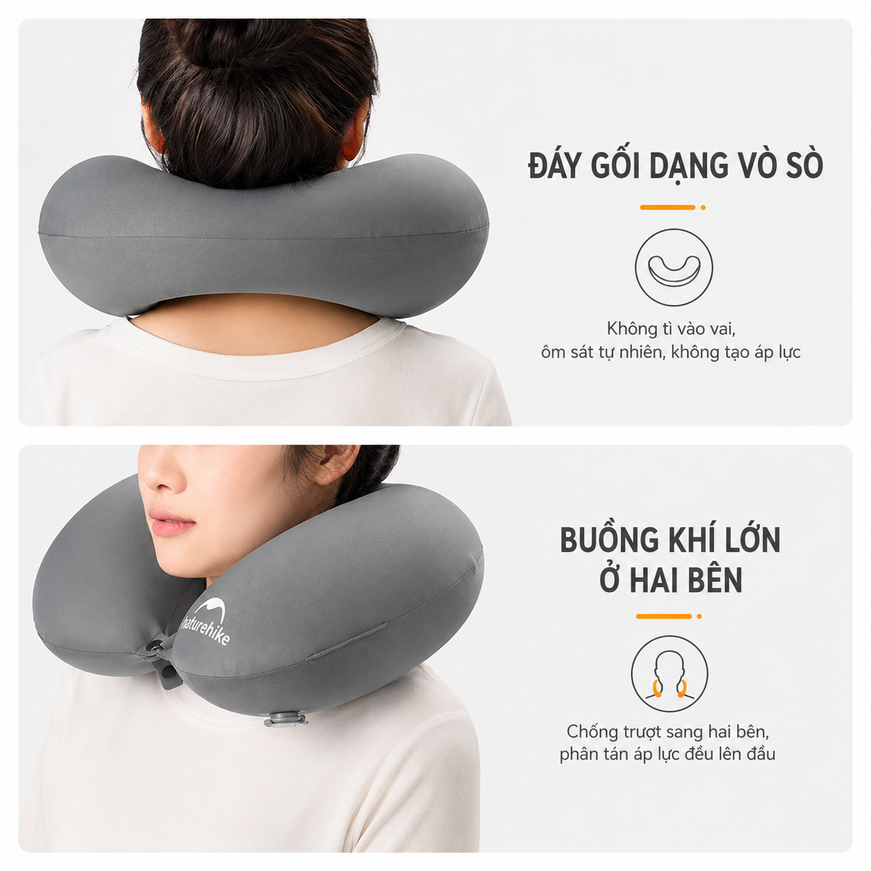 Gối Hơi Du Lịch Naturehike Chữ U Ôm Cổ Siêu Nhẹ 51g, Gấp Gọn, Gối Kê Cổ Đi Máy Bay Cắm Trại Dã Ngoại CNK2650WS030