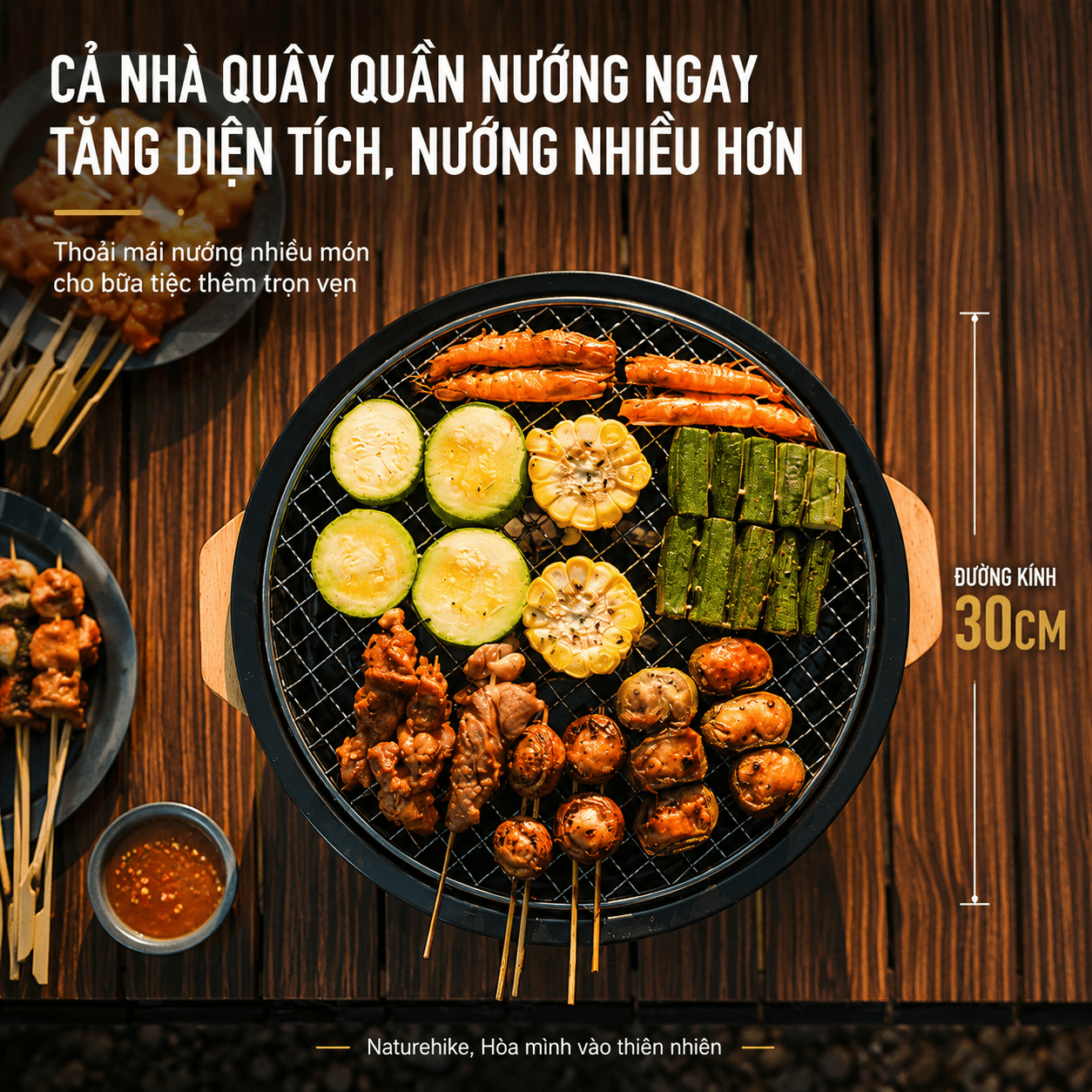 Bếp Nướng Than Hoa Naturehike Để Bàn Tròn 30cm, Bếp Nướng BBQ Camping Dã Ngoại CNK2550CF010
