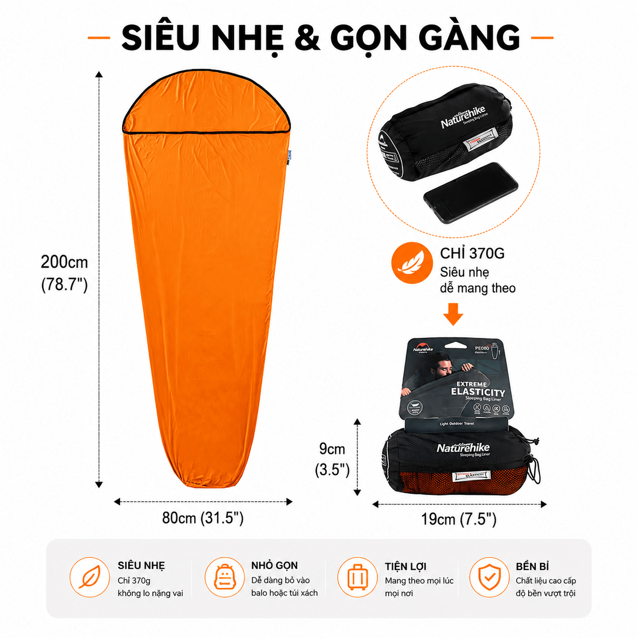 Túi Ngủ Co Giãn Naturehike NH17N002-D Siêu Nhẹ Gấp Gọn – Túi Ngủ Camping Du Lịch Mềm Mại, Thoáng Khí