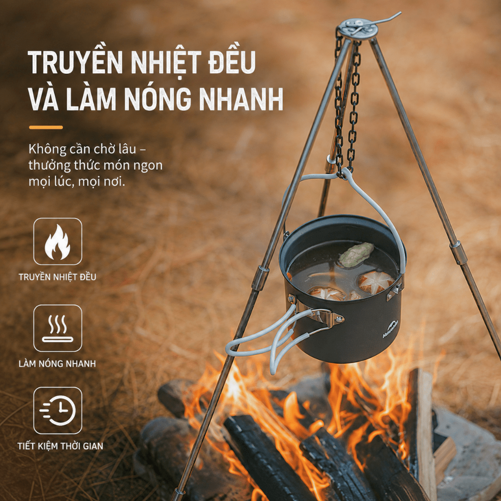 Bộ Nồi Dã Ngoại Naturehike 4 Món Hợp Kim Nhôm 3003 Chống Dính, Tay Cầm Gấp Gọn NH18T018-G