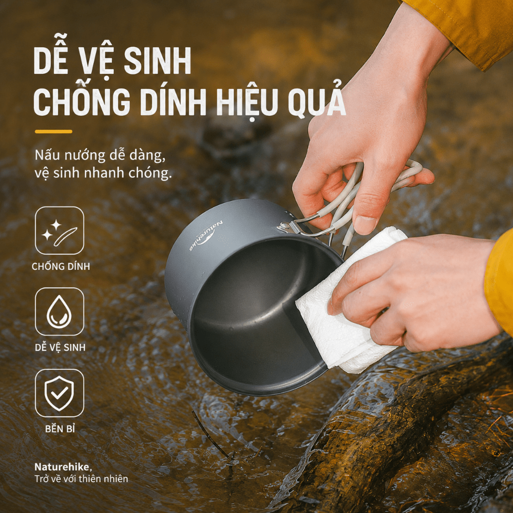 Bộ Nồi Dã Ngoại Naturehike 4 Món Hợp Kim Nhôm 3003 Chống Dính, Tay Cầm Gấp Gọn NH18T018-G