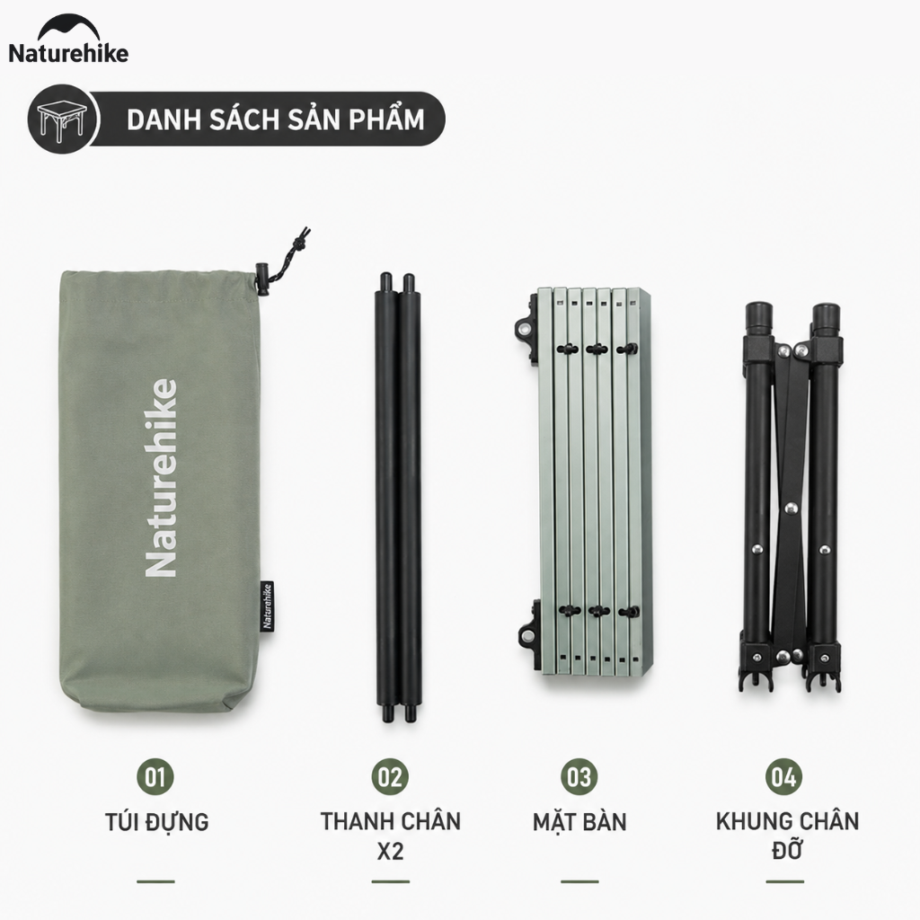 Bàn Gấp Dã Ngoại Naturehike Hợp Kim Nhôm 6063 Siêu Nhẹ 1kg, Bàn Camping Xếp Gọn CNH22JU050