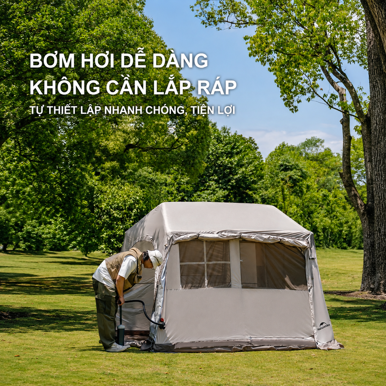 Lều Hơi Naturehike Village 6.0 CNK2650WS037 - Lều Cắm Trại Gia Đình Bơm Hơi Chống Nước 3000mm, Chống UV UPF50+(Tặng kèm thảm lót)