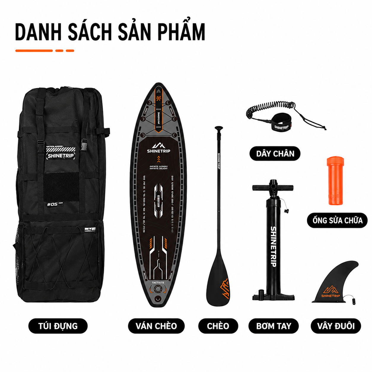 Ván Chèo SUP Bơm Hơi ShineTrip Tactical 3.35m - Bộ SUP Đứng Chèo Đa Năng PVC 2 Lớp Chống Trượt Kèm Phụ Kiện