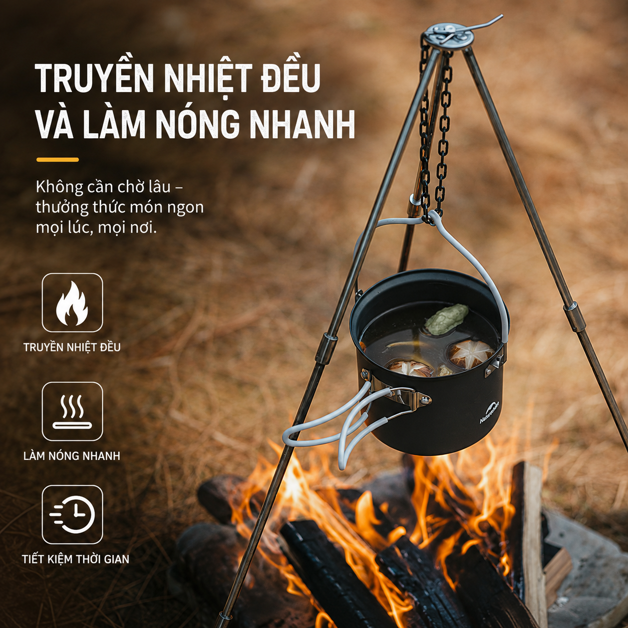 Bộ Nồi Dã Ngoại Naturehike 4 Món Hợp Kim Nhôm 3003 Chống Dính, Tay Cầm Gấp Gọn NH18T018-G