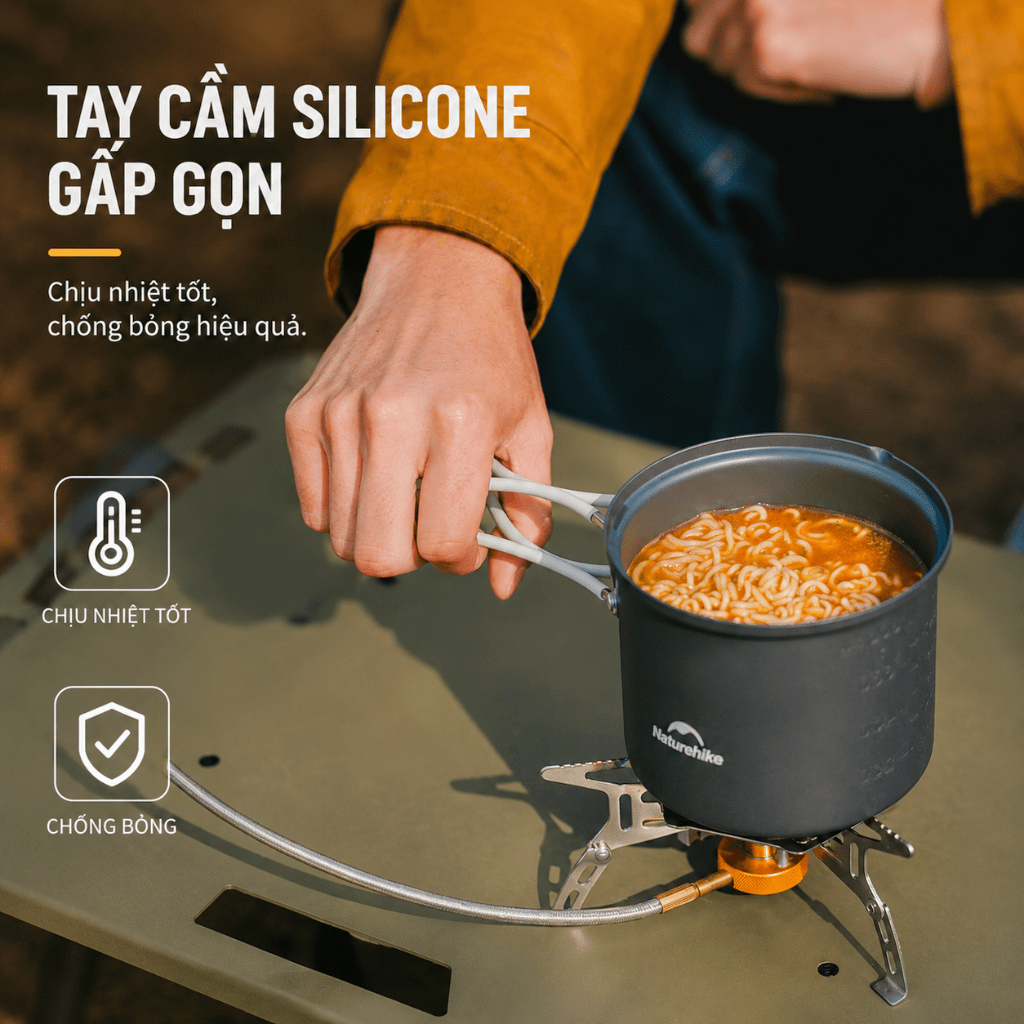 Bộ Nồi Dã Ngoại Naturehike 4 Món Hợp Kim Nhôm 3003 Chống Dính, Tay Cầm Gấp Gọn NH18T018-G