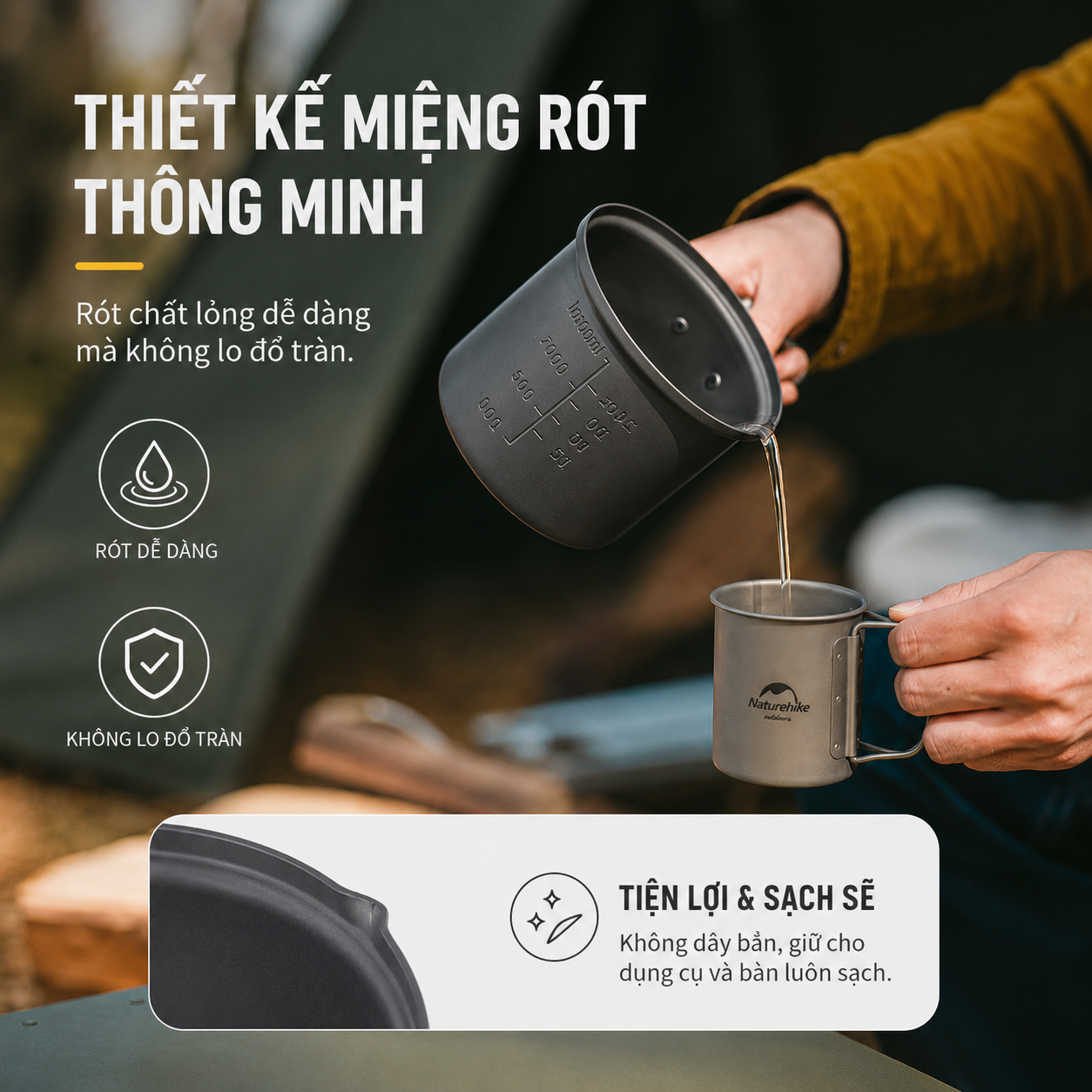 Bộ Nồi Dã Ngoại Naturehike 4 Món Hợp Kim Nhôm 3003 Chống Dính, Tay Cầm Gấp Gọn NH18T018-G