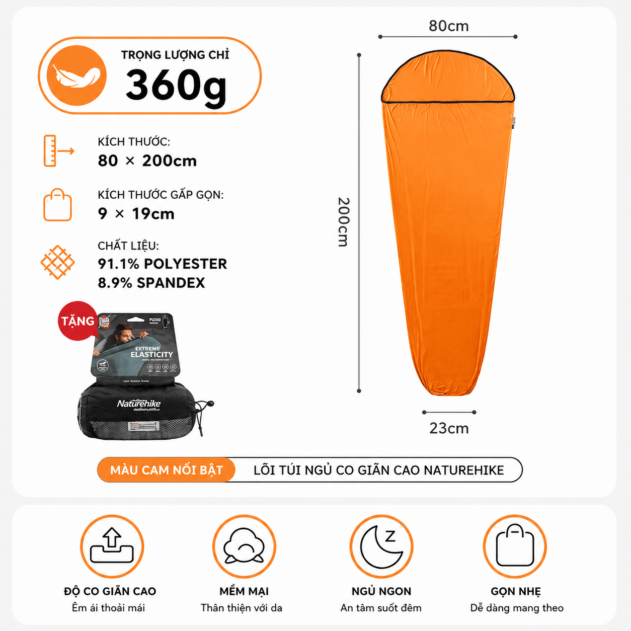 Túi Ngủ Co Giãn Naturehike NH17N002-D Siêu Nhẹ Gấp Gọn – Túi Ngủ Camping Du Lịch Mềm Mại, Thoáng Khí