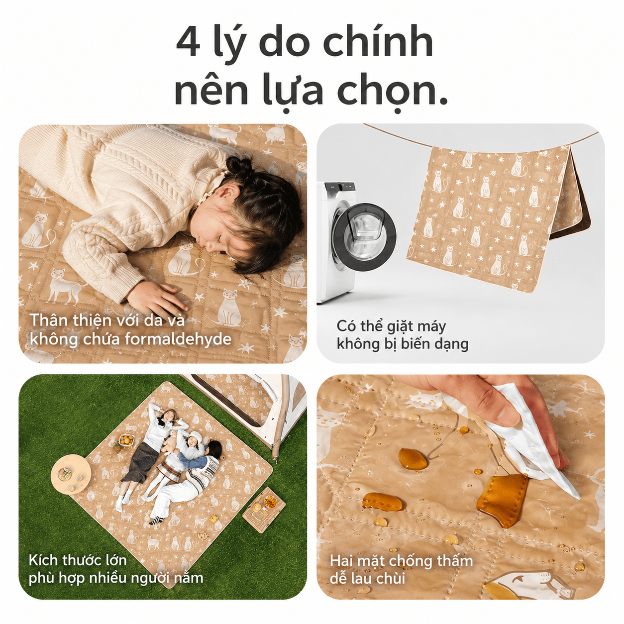 Thảm Dã Ngoại Naturehike Chống Thấm 2 Mặt Thảm Camping Picnic Gấp Gọn, Chần Bông Êm, Giặt Máy CNK2350WS010