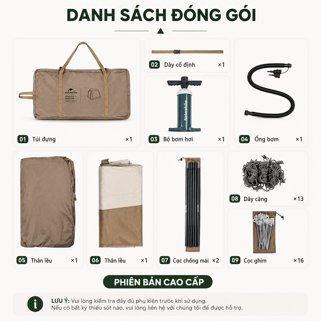 Lều Hơi Naturehike Village 6.0 CNK2650WS037, Lều Cắm Trại Bơm Hơi Tự Dựng, Chống Nước Chống Nắng UPF50+ - Mẫu Flaship (Tặng kèm thảm lót)