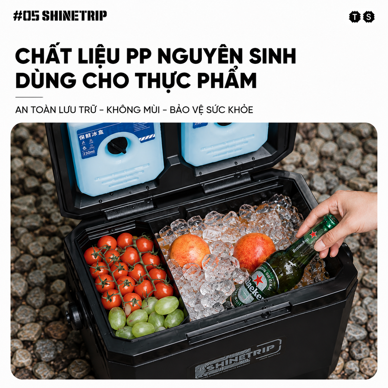 Thùng Đá Giữ Nhiệt ShineTrip 05 Series 16L/22L - Thùng Đựng Đá Camping Giữ Lạnh 72H Có Khay Phân Loại, Cách Nhiệt PU Cao