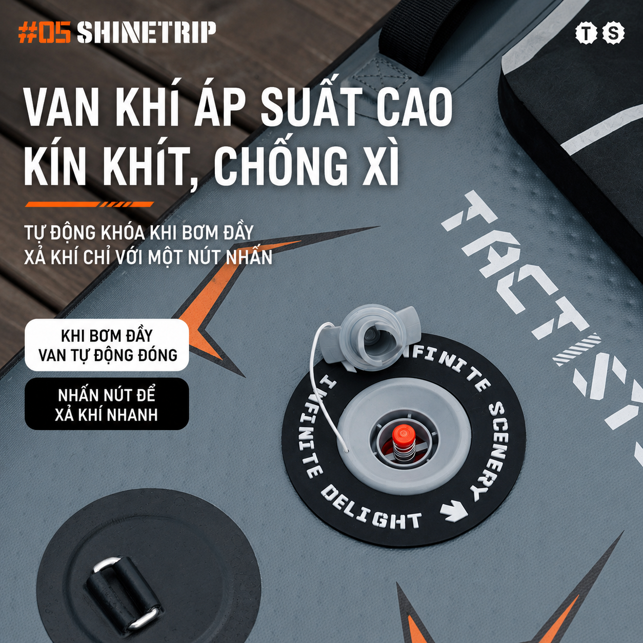 Ván Chèo SUP Bơm Hơi ShineTrip Tactical 3.35m - Bộ SUP Đứng Chèo Đa Năng PVC 2 Lớp Chống Trượt Kèm Phụ Kiện