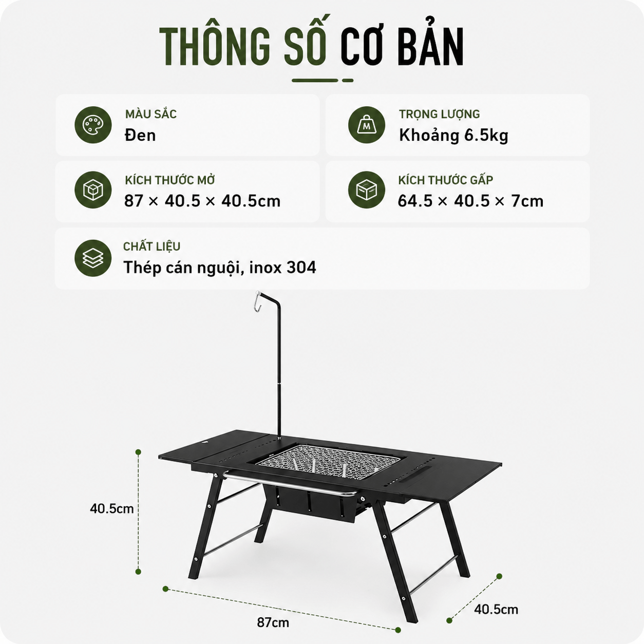Bàn IGT Naturehike Đa Năng Tích Hợp Bếp Nướng BBQ, Bàn Camping Gấp Gọn Inox 304 Có Thanh Treo Đèn CNK2350CF018