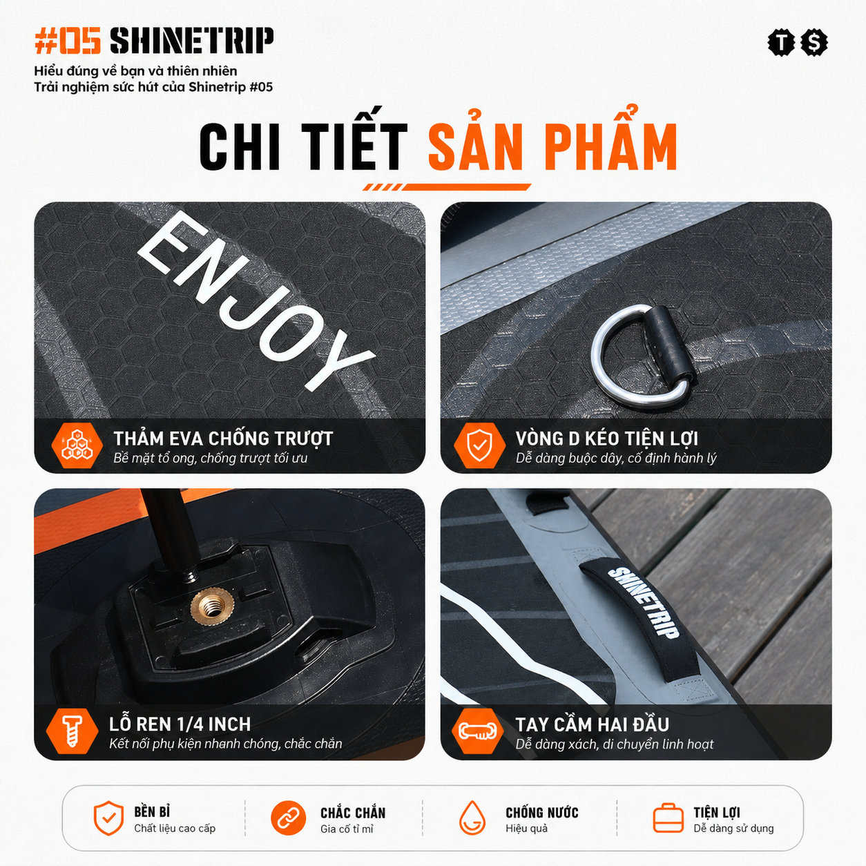 Ván Chèo SUP Bơm Hơi ShineTrip Tactical 3.35m - Bộ SUP Đứng Chèo Đa Năng PVC 2 Lớp Chống Trượt Kèm Phụ Kiện