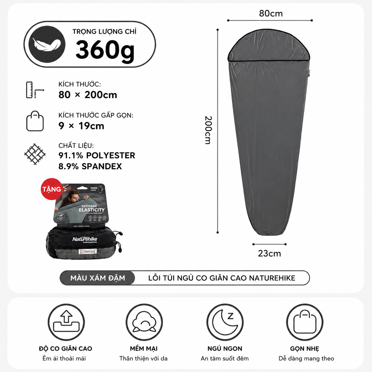Túi Ngủ Co Giãn Naturehike NH17N002-D Siêu Nhẹ Gấp Gọn – Túi Ngủ Camping Du Lịch Mềm Mại, Thoáng Khí