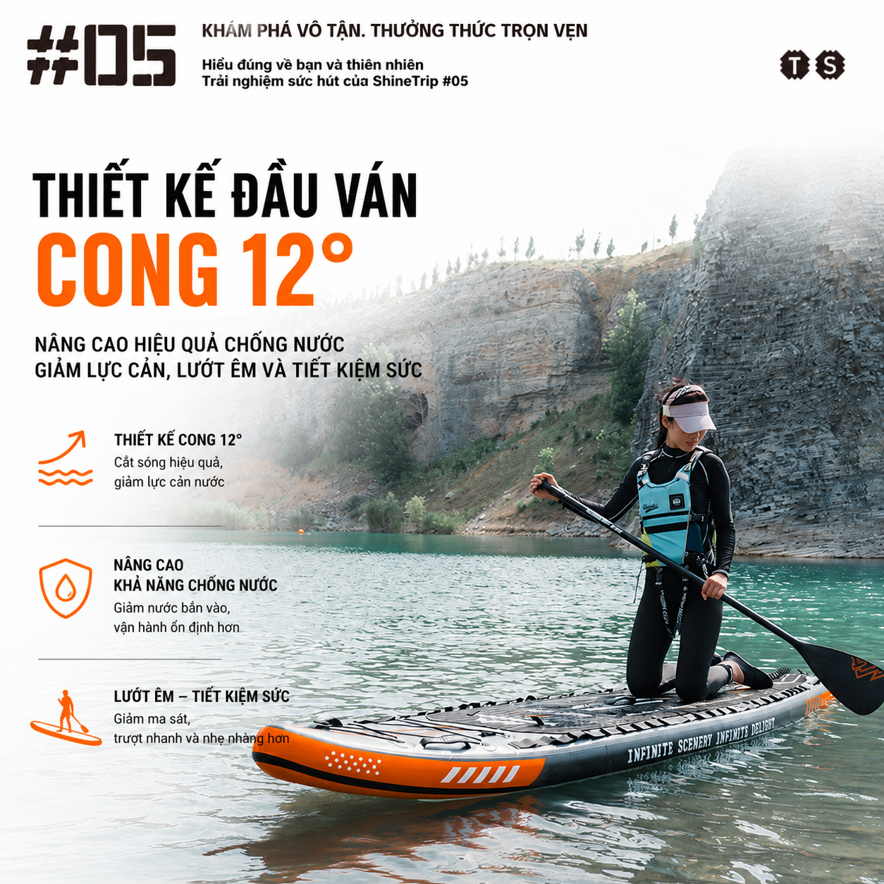 Ván Chèo SUP Bơm Hơi ShineTrip Tactical 3.35m - Bộ SUP Đứng Chèo Đa Năng PVC 2 Lớp Chống Trượt Kèm Phụ Kiện