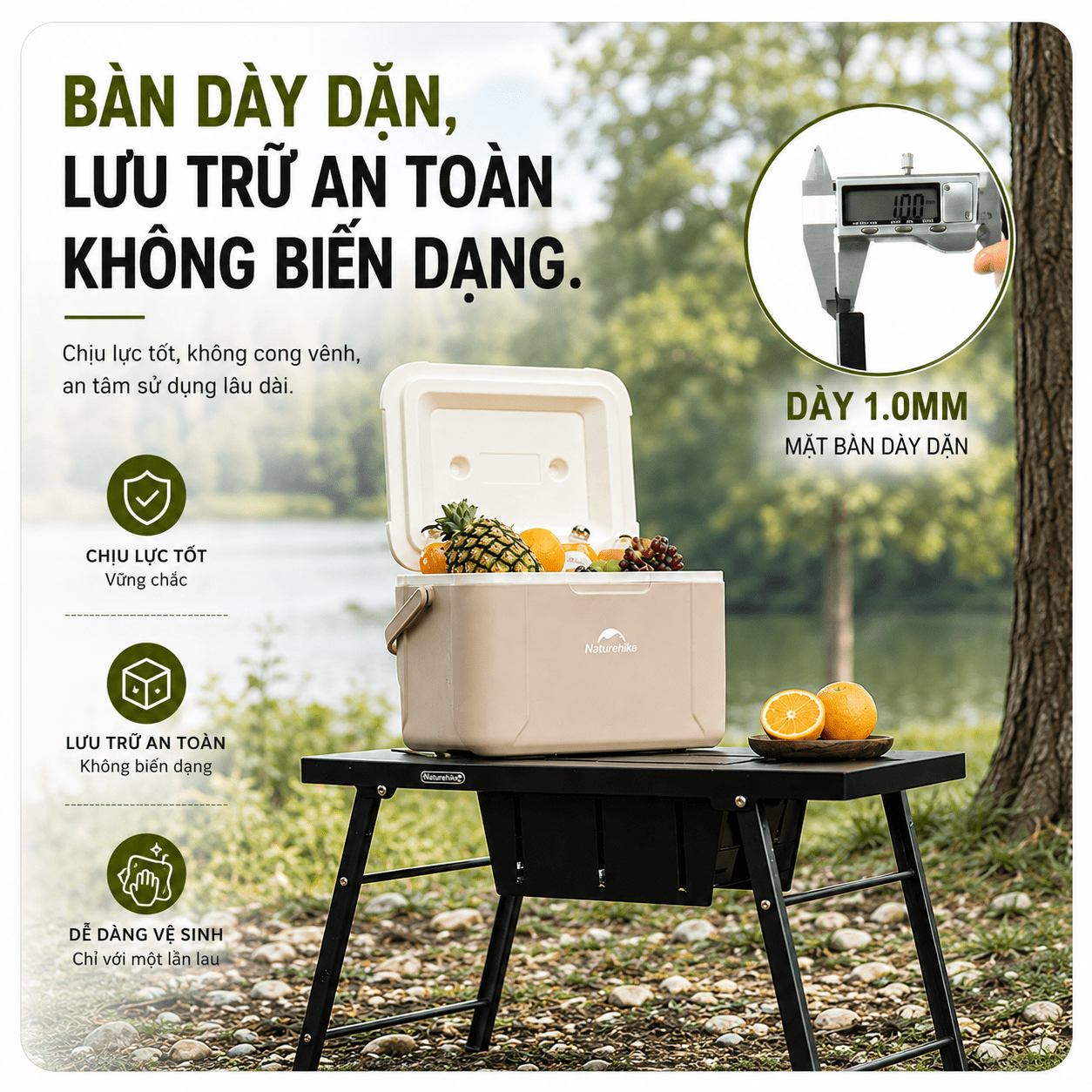 Bàn IGT Naturehike Đa Năng Tích Hợp Bếp Nướng BBQ, Bàn Camping Gấp Gọn Inox 304 Có Thanh Treo Đèn CNK2350CF018