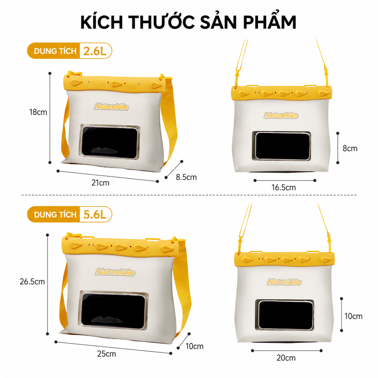 Túi Chống Nước Naturehike 2.6L/5.6L Đựng Điện Thoại, Túi Đeo Chéo Đi Biển Chèo SUP PVC CNK2300BS016