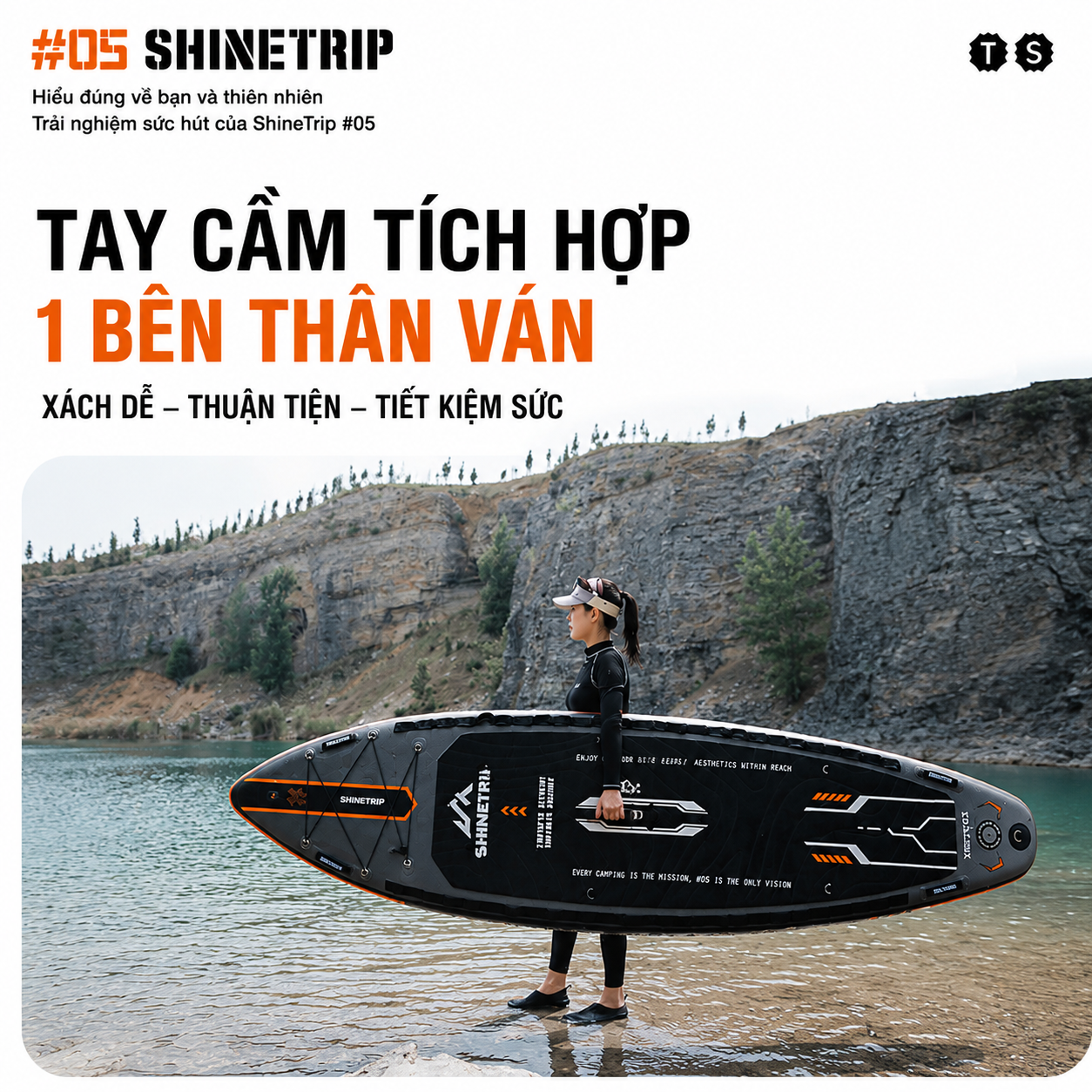 Ván Chèo SUP Bơm Hơi ShineTrip Tactical 3.35m - Bộ SUP Đứng Chèo Đa Năng PVC 2 Lớp Chống Trượt Kèm Phụ Kiện