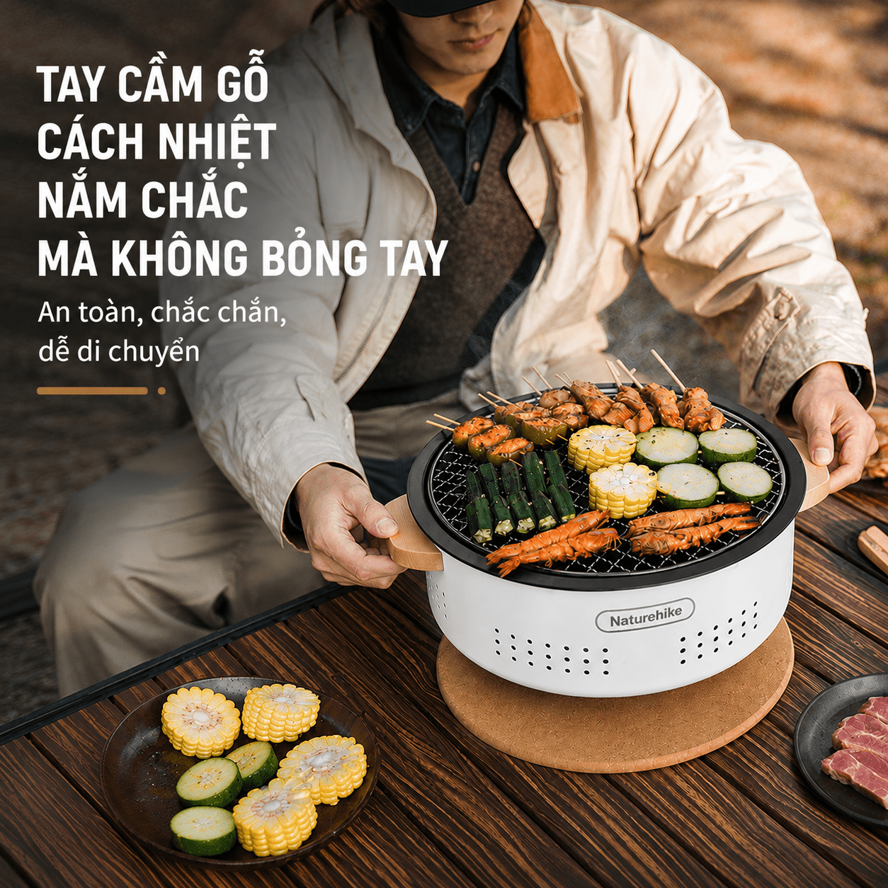 Bếp Nướng Than Hoa Naturehike Để Bàn Tròn 30cm, Bếp Nướng BBQ Camping Dã Ngoại CNK2550CF010