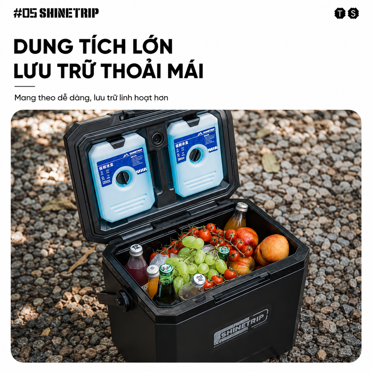 Thùng Đá Giữ Nhiệt ShineTrip 05 Series 16L/22L - Thùng Đựng Đá Camping Giữ Lạnh 72H Có Khay Phân Loại, Cách Nhiệt PU Cao